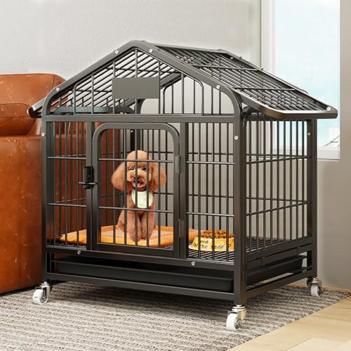 PJDDP Dog Homes, Robuste Hundebox, Hundekäfig Für Drinnen Und Draußen Auf Rädern Mit Schlössern Und Abnehmbarem Tablett Für Mittelgroße Und Große Hunde,Schwarz,L PJDDP Dog Homes, Robuste Hundebox, Hundekäfig Für Drinnen Und Draußen Auf Rädern Mit Schlössern Und Abnehmbarem Tablett Für Mittelgroße Und Große Hunde,Schwarz,L von PJDDP