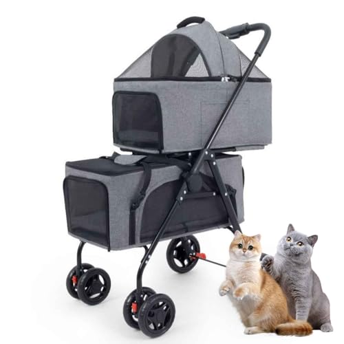 PJDDP Doppelte Haustier-Kinderwagen, Zusammenklappbarer Hundekinderwagen, Hundewagen 3In1 Hundebuggy, Ideal Für Reisen/Spaziergänge/Camping PJDDP Doppelte Haustier-Kinderwagen, Zusammenklappbarer Hundekinderwagen, Hundewagen 3In1 Hundebuggy, Ideal Für Reisen/Spaziergänge/Camping von PJDDP