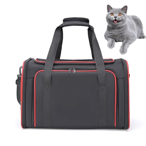PJDDP Erweiterbarer Haustiertransporter Extra, Hundetransporter, Reise-Autotransportbox Mit Waschbarer Matte Und Verstellbarer Schulter, Für Kleine Hunde Und Katzen,Black+red,S von PJDDP