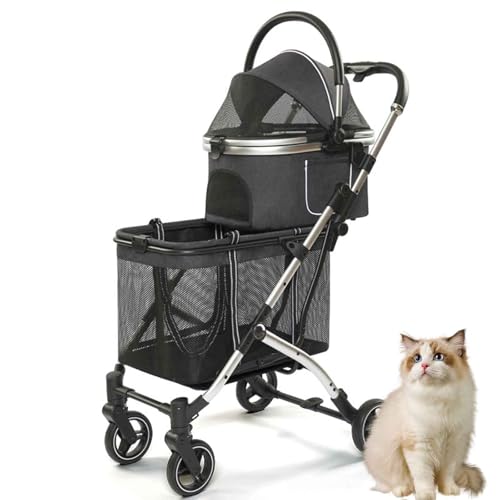 PJDDP Faltbar Hund Kinderwagen, Tragbarer Kinderwage, 4 in 1 Hundewagen, Doppel-Haustier-Kinderwagen Für Hunde Und Katzen Für Mittelgroße Und Klein,Grau von PJDDP