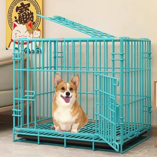 PJDDP Faltbare Hundebox, Metall-Hundekäfig, Kleine 59,9 cm Große Hundehütte Mit Doppeltür, Tiertrennungskäfig, Haustierbox Mit Tablett,Blau PJDDP Faltbare Hundebox, Metall-Hundekäfig, Kleine 59,9 cm Große Hundehütte Mit Doppeltür, Tiertrennungskäfig, Haustierbox Mit Tablett,Blau von PJDDP