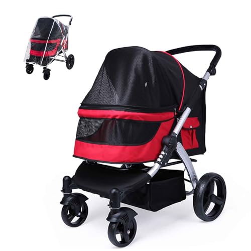 PJDDP Faltbarer Haustier-Kinderwagen, Reise-Haustier-Kinderwagen Mit Aufbewahrungskorb, Regenschutz, Hunde- Und Katzen-Kinderwagen Für Kleine, Mittelgroße, Große Haustiere,Grau von PJDDP
