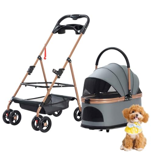 PJDDP Faltbarer Hundebuggy, Hundewagen, Katzenwagen Mit Aufbewahrungskorb, Kissen, Sicherheitsleinen Für Kleine Und Mittelgroße Katze Hund,Grau PJDDP Faltbarer Hundebuggy, Hundewagen, Katzenwagen Mit Aufbewahrungskorb, Kissen, Sicherheitsleinen Für Kleine Und Mittelgroße Katze Hund,Grau von PJDDP