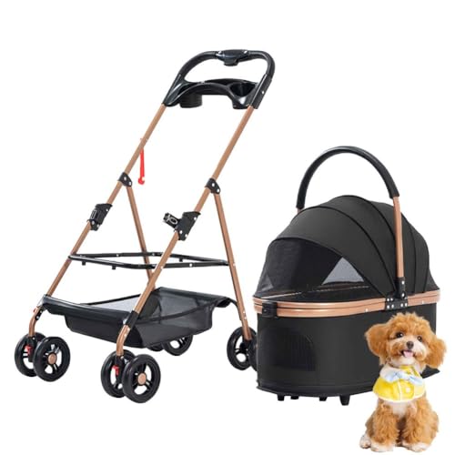 PJDDP Faltbarer Hundebuggy, Hundewagen, Katzenwagen Mit Aufbewahrungskorb, Kissen, Sicherheitsleinen Für Kleine Und Mittelgroße Katze Hund,Schwarz von PJDDP