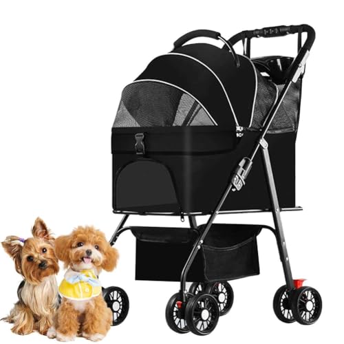 PJDDP Faltbarer Katzen-Hunde-Kinderwagen, Haustier-Hunde-Kinderwagen Mit Aufbewahrungskorb, Hundebuggy Mit Sicherheitsleine, Bis 15KG,Schwarz PJDDP Faltbarer Katzen-Hunde-Kinderwagen, Haustier-Hunde-Kinderwagen Mit Aufbewahrungskorb, Hundebuggy Mit Sicherheitsleine, Bis 15KG,Schwarz von PJDDP