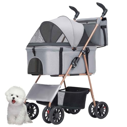 PJDDP Faltbarer Katzen-Hunde-Kinderwagen, Haustier-Hunde-Kinderwagen Mit Aufbewahrungskorb, Hundewagen 3 In1 Mit Regenschutz, Aufbewahrungskorb,Grau PJDDP Faltbarer Katzen-Hunde-Kinderwagen, Haustier-Hunde-Kinderwagen Mit Aufbewahrungskorb, Hundewagen 3 In1 Mit Regenschutz, Aufbewahrungskorb,Grau von PJDDP