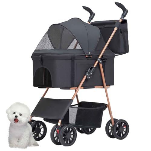 PJDDP Faltbarer Katzen-Hunde-Kinderwagen, Haustier-Hunde-Kinderwagen Mit Aufbewahrungskorb, Hundewagen 3 In1 Mit Regenschutz, Aufbewahrungskorb,Schwarz PJDDP Faltbarer Katzen-Hunde-Kinderwagen, Haustier-Hunde-Kinderwagen Mit Aufbewahrungskorb, Hundewagen 3 In1 Mit Regenschutz, Aufbewahrungskorb,Schwarz von PJDDP