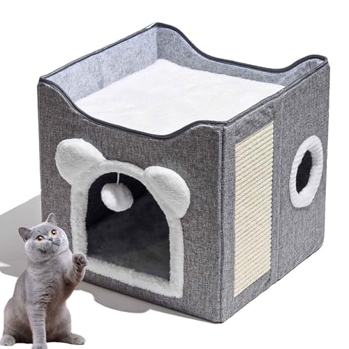 PJDDP Faltbares Katzenhöhle, Katzenbett Für Indoor Katzen,Katzenhöhle 2 Schicht, Mit Kratzbrett Und Spielball, Katzenbett Für 2 Katzen, Schönhaus Für Katzen Mit Terrasse PJDDP Faltbares Katzenhöhle, Katzenbett Für Indoor Katzen,Katzenhöhle 2 Schicht, Mit Kratzbrett Und Spielball, Katzenbett Für 2 Katzen, Schönhaus Für Katzen Mit Terrasse von PJDDP