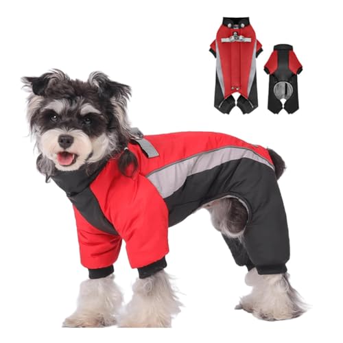 PJDDP Ganzkörper-Wintermantel Für Hunde, Reflektierende Hundejacke, Vier Beine Bedeckt, Winddicht, Wasserdicht, Für Kleine, Mittlere Hunde,Rot,M von PJDDP