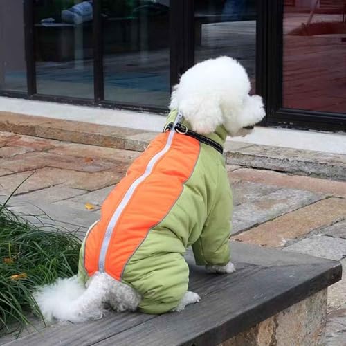 PJDDP Gepolsterter Wintermantel Mit 4 Beinen, Winterkleidung Für Hunde, Fleecegefütterte Jacke Mit Reflektierenden Streifen, Für Kleine Mittlere Große Hunde,Grün,XXL von PJDDP