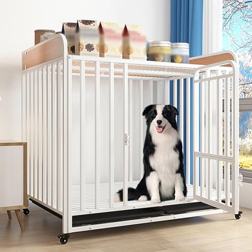 PJDDP Große Hundebox-Möbel Mit Rädern, Aufbewahrungstisch, Abnehmbarem Tablett, Doppeltüren, Für Den Innen- Und Außenbereich, Für Mittelgroße Und Große Hunde,Weiß,L PJDDP Große Hundebox-Möbel Mit Rädern, Aufbewahrungstisch, Abnehmbarem Tablett, Doppeltüren, Für Den Innen- Und Außenbereich, Für Mittelgroße Und Große Hunde,Weiß,L von PJDDP