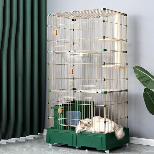 PJDDP Großes 3-Stöckiges Katzengehege Für Den Innenbereich Mit Katzentoilette, Raumkapsel, Katzenkratzbaum, Katzenkäfig Für Kleintiere, Extra Großer Freiraum,Grün von PJDDP