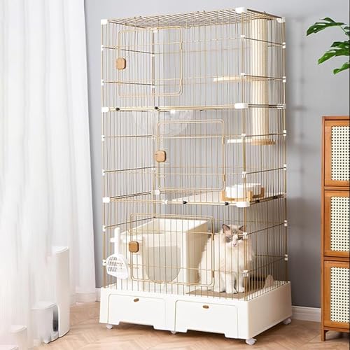 PJDDP Großes 3-Stöckiges Katzengehege Für Den Innenbereich Mit Katzentoilette, Raumkapsel, Katzenkratzbaum, Katzenkäfig Für Kleintiere, Extra Großer Freiraum,Weiß von PJDDP