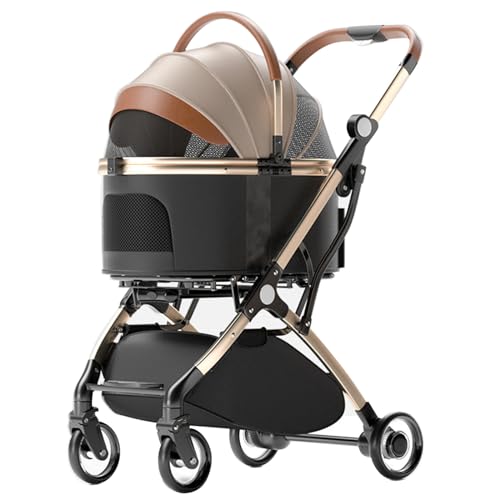 PJDDP Haustier-Kinderwagen, 3-In-1-Hunde-Kinderwagen Für Kleine Und Mittelgroße Hunde, Verbesserter, Vielseitiger Haustier-Kinderwagen Mit Abnehmbarem Reise-Klappträger Und Autositz,Golden von PJDDP