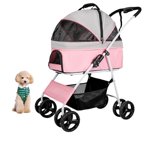 PJDDP Haustier-Kinderwagen 3-In-1, Haustier-Jogger-Kinderwagen All Terrain 4 Räder Travel Jogger Für Welpen Doggies Kitties Stroller Mit Abnehmbarem Korb Für Den Gepäckträger,Rosa PJDDP Haustier-Kinderwagen 3-In-1, Haustier-Jogger-Kinderwagen All Terrain 4 Räder Travel Jogger Für Welpen Doggies Kitties Stroller Mit Abnehmbarem Korb Für Den Gepäckträger,Rosa von PJDDP