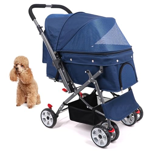 PJDDP Haustier-Reisewagen, Haustier-Kinderwagen 4 Räder Faltbar Katze Hund Haustier Carrier Trolley Cart 360° Drehbares Vorderrad Travel Carrier Haustier Hund Kinderwagen,Blau PJDDP Haustier-Reisewagen, Haustier-Kinderwagen 4 Räder Faltbar Katze Hund Haustier Carrier Trolley Cart 360° Drehbares Vorderrad Travel Carrier Haustier Hund Kinderwagen,Blau von PJDDP