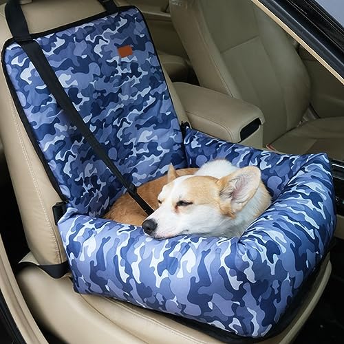 PJDDP Haustier-Sitzerhöhung für kleine, mittelgroße Hunde und Katzen, bequemes Auto-Reisebett mit Sicherheitsschnalle und Verstellbarer Steckdose, Haustier-Sitzerhöhung,Tarnen von PJDDP