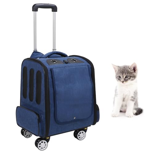 PJDDP Haustier-Tragetasche-Rucksack,Haustier-Reisetasche Mit Rädern,Rollender Katzenrucksack Mit Zusammenklappbarem,Atmungsaktivem Mesh,Abnehmbarer Haustiertransportrucksack Auf Rädern,Blau PJDDP Haustier-Tragetasche-Rucksack,Haustier-Reisetasche Mit Rädern,Rollender Katzenrucksack Mit Zusammenklappbarem,Atmungsaktivem Mesh,Abnehmbarer Haustiertransportrucksack Auf Rädern,Blau von PJDDP