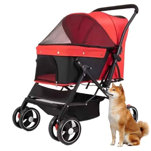 PJDDP Haustierwagen, Zusammenklappbarer Katzen-/Hundebuggy Mit Aufbewahrungskorb, Netzfenster, Reisewagen Mit 4 Rädern Für Kleine Haustiere,Rot PJDDP Haustierwagen, Zusammenklappbarer Katzen-/Hundebuggy Mit Aufbewahrungskorb, Netzfenster, Reisewagen Mit 4 Rädern Für Kleine Haustiere,Rot von PJDDP