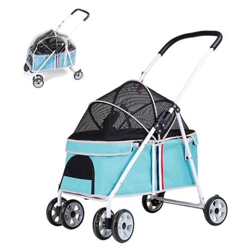 PJDDP Haustierwagen Mit Vier Rädern Für Katzen Und Hunde, Faltbarer Haustier-Kinderwagen Mit Regenschutz, Reise-Haustier-Kinderwagen, Für Kleine, Mittelgroße Haustiere,Blau PJDDP Haustierwagen Mit Vier Rädern Für Katzen Und Hunde, Faltbarer Haustier-Kinderwagen Mit Regenschutz, Reise-Haustier-Kinderwagen, Für Kleine, Mittelgroße Haustiere,Blau von PJDDP