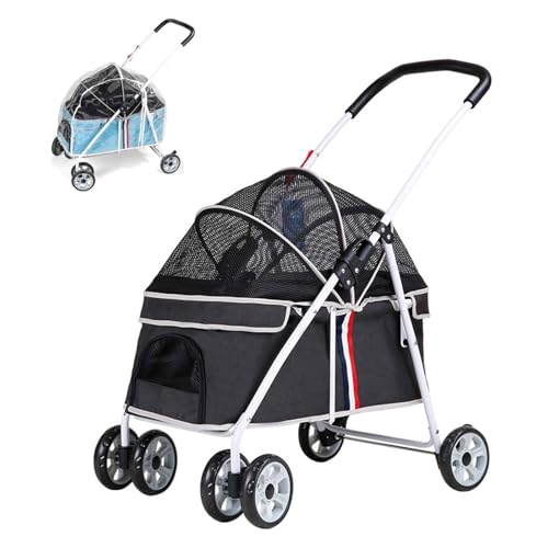 PJDDP Haustierwagen Mit Vier Rädern Für Katzen Und Hunde, Faltbarer Haustier-Kinderwagen Mit Regenschutz, Reise-Haustier-Kinderwagen, Für Kleine, Mittelgroße Haustiere,Schwarz PJDDP Haustierwagen Mit Vier Rädern Für Katzen Und Hunde, Faltbarer Haustier-Kinderwagen Mit Regenschutz, Reise-Haustier-Kinderwagen, Für Kleine, Mittelgroße Haustiere,Schwarz von PJDDP