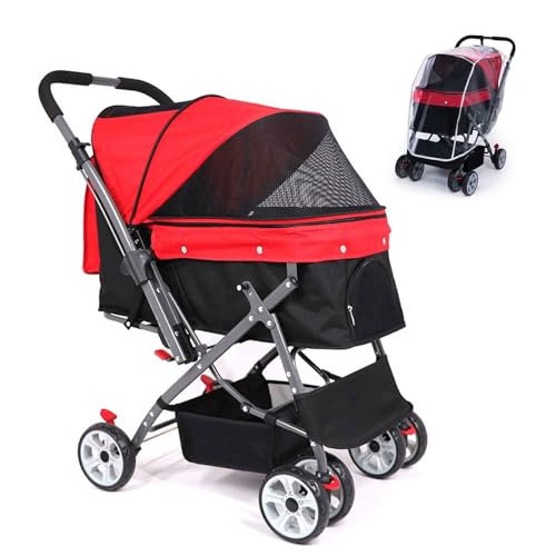PJDDP Haustierwagen Mit Vier Rädern Für Katzen Und Hunde, Verstellbare Richtung, Faltbarer Haustier-Kinderwagen Mit Aufbewahrungskorb, Regenschutz,Rot PJDDP Haustierwagen Mit Vier Rädern Für Katzen Und Hunde, Verstellbare Richtung, Faltbarer Haustier-Kinderwagen Mit Aufbewahrungskorb, Regenschutz,Rot von PJDDP