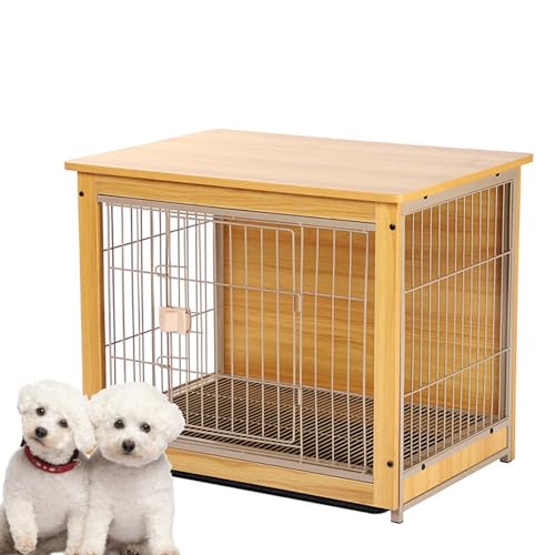 PJDDP Holzmöbel Für Hundekäfige, Beistelltisch Für Hundekäfige Mit Türen, Hundekäfig Im Möbelstil, Für Kleine Hunde, Für Den Innenbereich Mit Tablett,Gelb,S von PJDDP