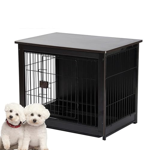 PJDDP Holzmöbel Für Hundekäfige, Beistelltisch Für Hundekäfige Mit Türen, Hundekäfig Im Möbelstil, Für Kleine Hunde, Für Den Innenbereich Mit Tablett,Schwarz,S von PJDDP