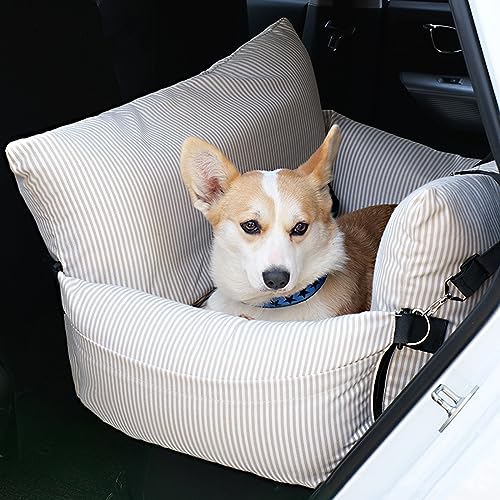 PJDDP Hunde-Autositz, Upgrade-Haustier-Autositz, tragbarer Booster-Haustiersitz für kleine und mittelgroße Hunde, vollständig abnehmbar und waschbar,Khaki Stripes PJDDP Hunde-Autositz, Upgrade-Haustier-Autositz, tragbarer Booster-Haustiersitz für kleine und mittelgroße Hunde, vollständig abnehmbar und waschbar,Khaki Stripes von PJDDP