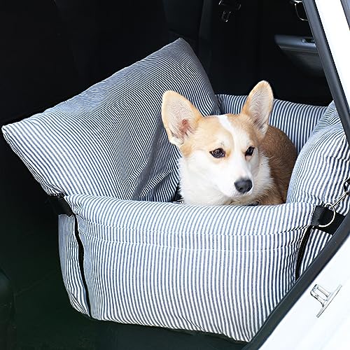 PJDDP Hunde-Autositz, Upgrade-Haustier-Autositz, tragbarer Booster-Haustiersitz für kleine und mittelgroße Hunde, vollständig abnehmbar und waschbar,Navy Blue Stripes von PJDDP