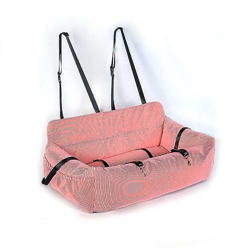 PJDDP Hunde-Autositz für große Hunde, Autositz für 2 kleine Hunde, waschbarer Hunde-Autositz, Reisebett-Hundesitz, Reise-Welpentransporter, bequem und sicher,Red and White Stripes von PJDDP