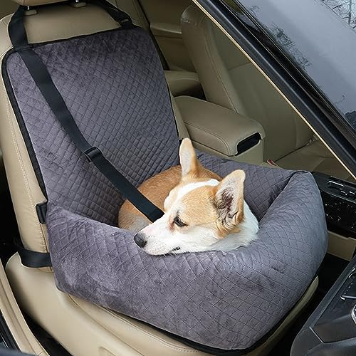 PJDDP Hunde-Autositz für kleine/mittelgroße Hunde, Reise-Hundebett, vollständig Abnehmbarer, waschbarer Haustier-Sicherheitssitz für Haustiere, passend für alle Autos,Grau von PJDDP