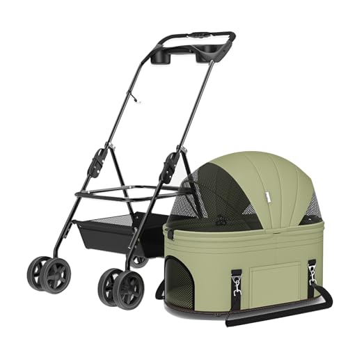 PJDDP Hunde-Kinderwagen, Haustier-Kinderwagen, Katzen-Kinderwagen – Einstieg Ohne Reißverschluss, Einfach Zusammenklappbar Mit Herausnehmbarem Innenfutter, Aufbewahrungskorb + Getränkehalter,Grün PJDDP Hunde-Kinderwagen, Haustier-Kinderwagen, Katzen-Kinderwagen – Einstieg Ohne Reißverschluss, Einfach Zusammenklappbar Mit Herausnehmbarem Innenfutter, Aufbewahrungskorb + Getränkehalter,Grün von PJDDP