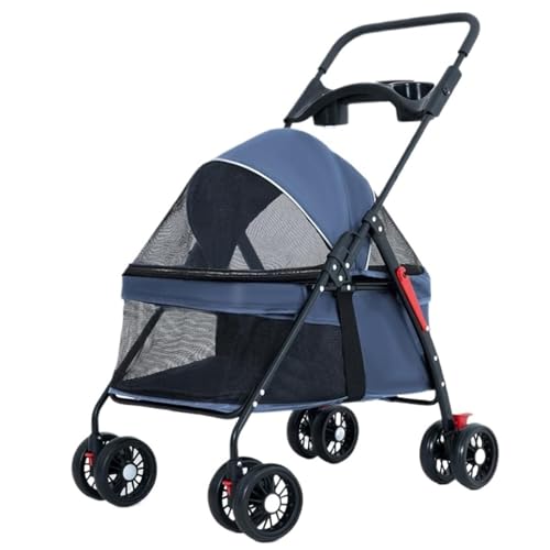 PJDDP Hunde-Kinderwagen, Leichter Reise-Haustier-Kinderwagen Für Kleine, Mittelgroße Hunde Und Katzen, Inklusive 360-Grad-Schwenkung des Vorderrads,Blau von PJDDP