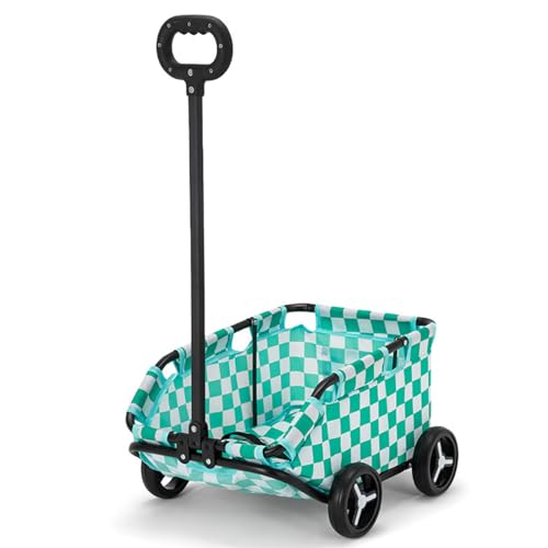 PJDDP Hunde-Kinderwagen,Haustier-Kinderwagen, Robustes Faltdesign, Einfach Zu Verstauen Für Reisen,Spielen Für Kleine Hunde Und Katzen,Plaid Green von PJDDP