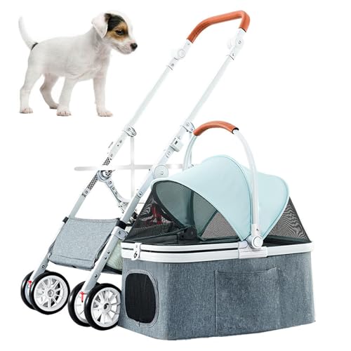 PJDDP Hunde-Kinderwagen 3-In-1, Klappbarer Kinderwagen Für Haustiere Leichter 4-Rad-Katzen-Kinderwagen Ohne Reißverschluss Abnehmbare Tragetasche Gestell Aus Aluminiumlegierung,Blau PJDDP Hunde-Kinderwagen 3-In-1, Klappbarer Kinderwagen Für Haustiere Leichter 4-Rad-Katzen-Kinderwagen Ohne Reißverschluss Abnehmbare Tragetasche Gestell Aus Aluminiumlegierung,Blau von PJDDP