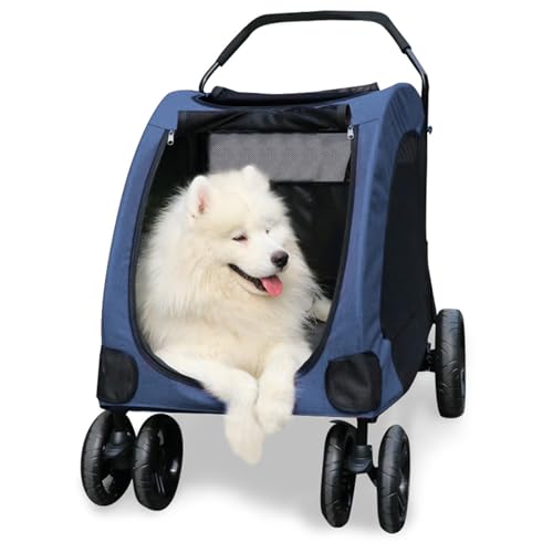 PJDDP Hunde-Kinderwagen Für Große Hunde, Hunde-Kinderwagen Für Große Hunde Bis Zu 50 Kg, Zusammenklappbarer Haustier-Kinderwagen, Hundewagen Für 2 Hunde Mit Doppeltem Einstieg,Blau PJDDP Hunde-Kinderwagen Für Große Hunde, Hunde-Kinderwagen Für Große Hunde Bis Zu 50 Kg, Zusammenklappbarer Haustier-Kinderwagen, Hundewagen Für 2 Hunde Mit Doppeltem Einstieg,Blau von PJDDP