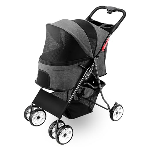 PJDDP Hunde-Kinderwagen Mit 4 Rädern, Einfach Zusammenklappbarer Haustier-Kinderwagen Mit Um 360 Grad Drehbarem Vorderrad, Ablagekorb Und Getränkehalter,Grau PJDDP Hunde-Kinderwagen Mit 4 Rädern, Einfach Zusammenklappbarer Haustier-Kinderwagen Mit Um 360 Grad Drehbarem Vorderrad, Ablagekorb Und Getränkehalter,Grau von PJDDP