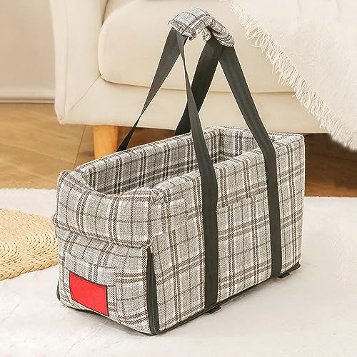 PJDDP Hunde-Konsolen-Autositz, kleine Hunde, Katzen-Sitzerhöhung mit Schultergurt für bis zu 6,5 kg schwere Haustiere, Welpen, Mittelarmlehne, Konsolensitz,Plaid Gray PJDDP Hunde-Konsolen-Autositz, kleine Hunde, Katzen-Sitzerhöhung mit Schultergurt für bis zu 6,5 kg schwere Haustiere, Welpen, Mittelarmlehne, Konsolensitz,Plaid Gray von PJDDP