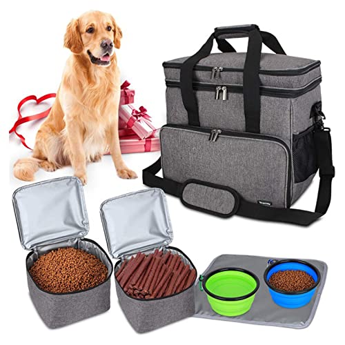 PJDDP Hunde Reisetasche, Reisetasche Für Hundeausrüstung, Tragetasche Mit Multifunktions Tasche Und Schultergurt, Aufbewahrungstasche Für Hundezubehör, Leckereien, Spielzeug von PJDDP