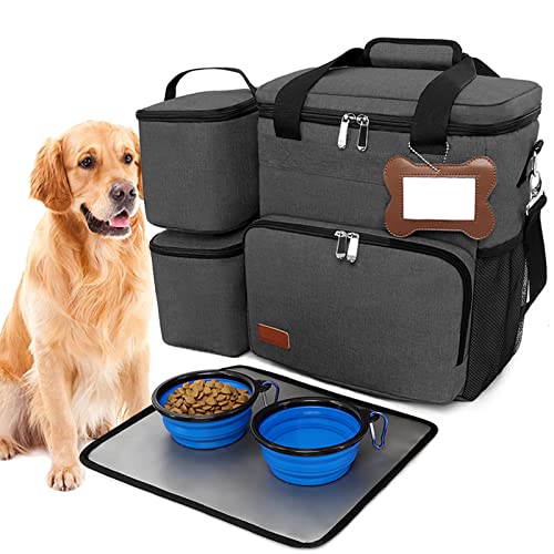 PJDDP Hunde-Reisetasche Für Aufbewahrung Von Hunde Artikel, Hundereisetaschen Mit 2 Hundefuttertaschen, 2 Faltbaren Näpfen Und Einem Abnehmbaren Tragegurt, Hundezubehör von PJDDP