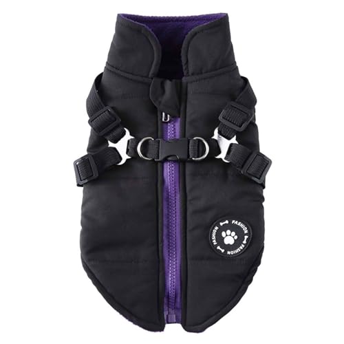 PJDDP Hunde Winterjacken,Warme Hundemäntel, Winddicht Hundejacke Mit Verstellbares Hundegeschirr Für Kleine Hunde, Für Kaltes Wetter, Camping Wandern,Schwarz,XXL von PJDDP