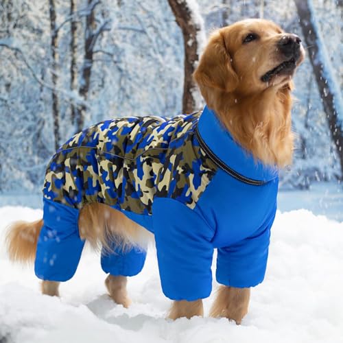 PJDDP Hunde-Wintermantel, Hunde-Daunenjacke mit Beinen, reflektierende warme Hundeweste, Ganzkörper-Hundemantel, wasserdicht,Blau,3XL von PJDDP