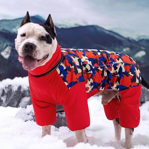 PJDDP Hunde-Wintermantel, Hunde-Daunenjacke mit Beinen, reflektierende warme Hundeweste, Ganzkörper-Hundemantel, wasserdicht,Rot,XL von PJDDP