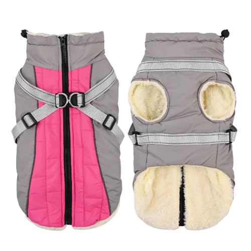 PJDDP Hunde-Wintermantel, Hundejacke Wasserdicht Mit Sicheren Reflektierenden Streifen & Geschirr, Winddichte Hundejacke, Für Kleine Mittlere Große Hund,Rosa,XXL von PJDDP