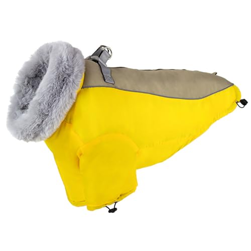 PJDDP Hunde Wintermantel Rollkragenpullover, Hund Winterjacke mit Rucke Reißverschluss wasserdicht winddichtem Hund Reflektierende warme Weste, Weste mit D-Ring-Leinenbefestigung,Gelb,3XL von PJDDP