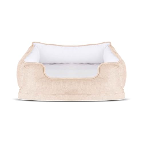 PJDDP Hundebett, Haustierbett, Orthopädisches Katzenbett Mit Rutschfestem Boden, Abnehmbarem Waschbarem Bezug, Für Katzen Und Kleine Hunde,Beige,M von PJDDP
