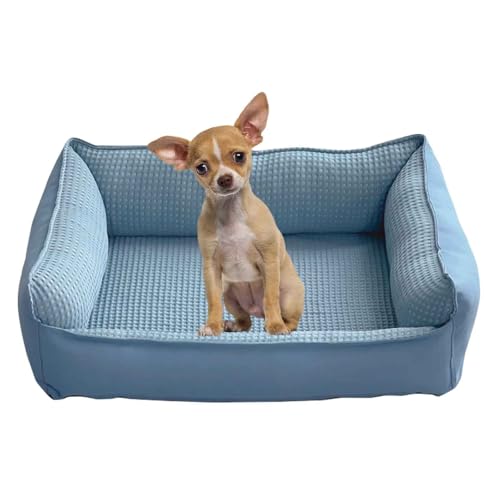PJDDP Hundebett, Hundesofa, Katzenbett Mit Abnehmbarem Waschbarem Bezug, Rutschfestem Boden, Erhöhte Ränder Für Mittelgroße & Kleine Hunde,Blau,S von PJDDP