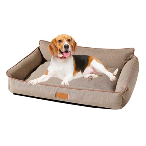 PJDDP Hundebett, Hundesofa, Vierseitiges Nackenrolle Kissen, rutschfeste Unterseite Hundekorb, Katzenbett Mit Abnehmbarem Waschbarem Bezug,Beige,S von PJDDP