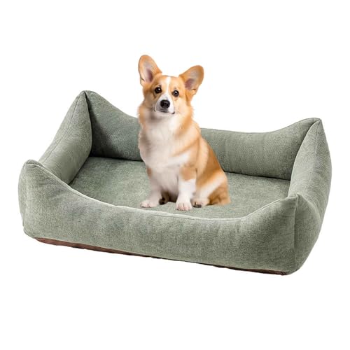 PJDDP Hundebett Flauschig, Katzenbett rutschfest, Hundesofa Mit Abnehmbarem Waschbarem Bezug, 4 Rändern, Für Kleine, Mittelgroße Hunde,Dark Green,L von PJDDP